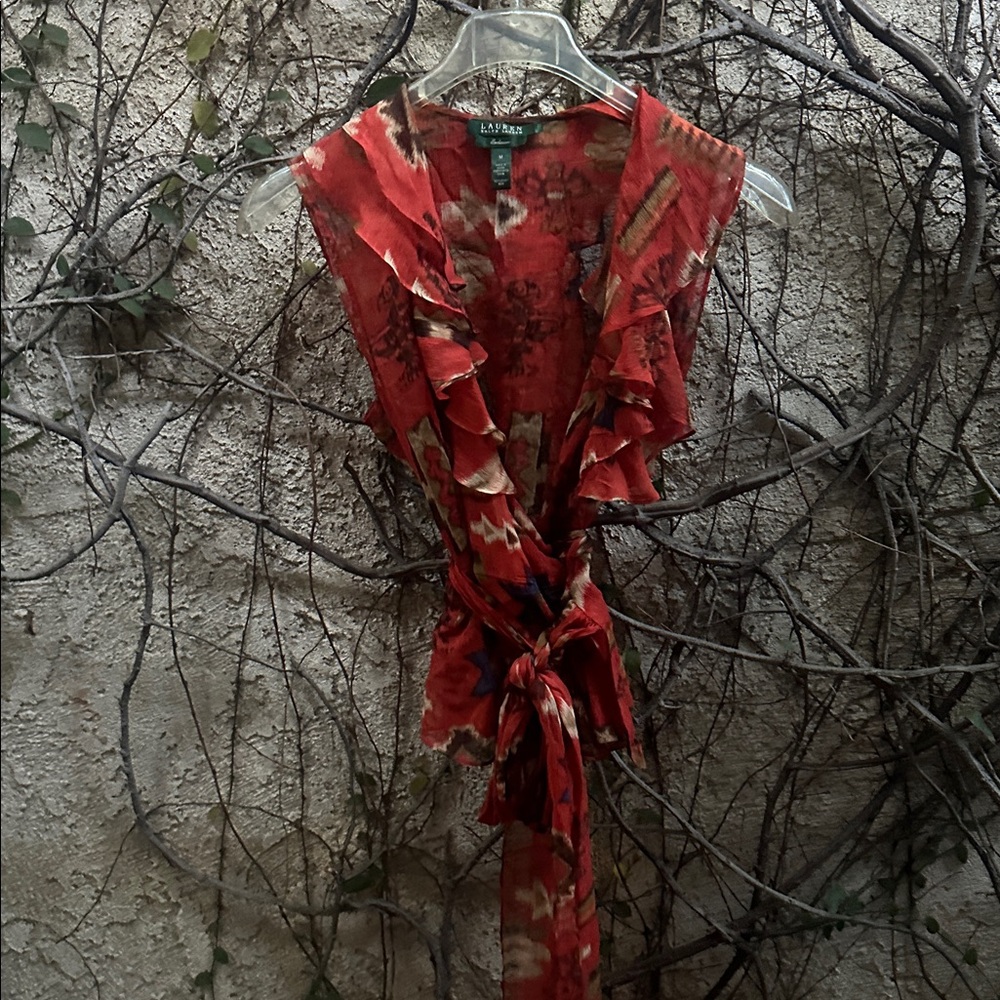 Ralph Lauren Red and Black Silk Top